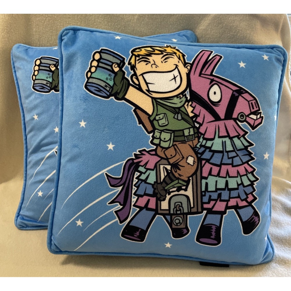FORTNITE LOOT LLAMA 14" X14" Plush Blue Stuffed Pillow Washable Removeable Cover